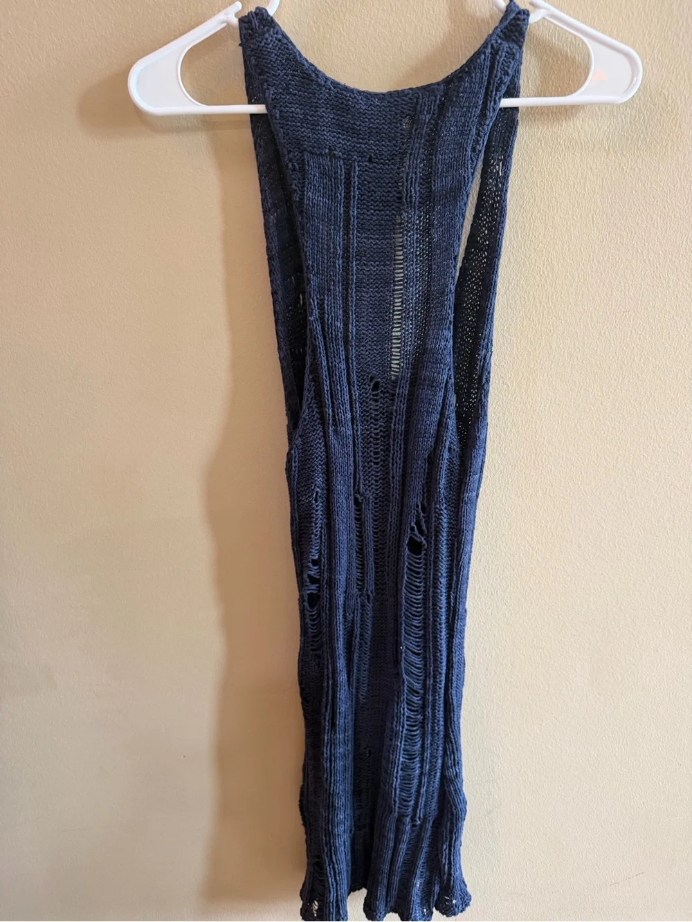 Free People Navy Blue Backless Open-Knit Maxi Dress